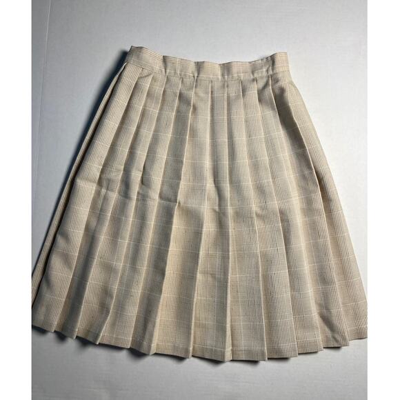 Vintage‎ Women's Bill Blass Pleated Checked Tan and Cream Skirt, Size 6 - Picture 2 of 5